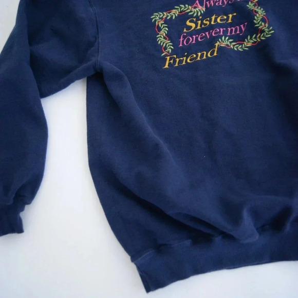 Vintage Lerzees Activewear Always My  Sister Forever Friends Navy Sweater M - Picture 7 of 11